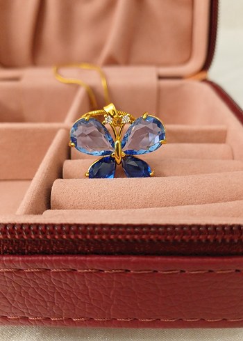 Çelik Zincir Detaylı Mavi Kelebek Kolye - Görsel 11