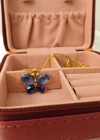 Çelik Zincir Detaylı Mavi Kelebek Kolye - Görsel 19