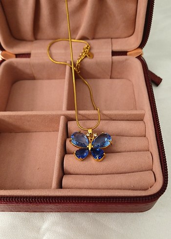 Çelik Zincir Detaylı Mavi Kelebek Kolye - Görsel 3