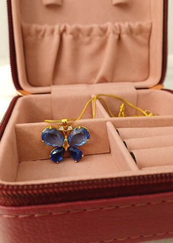 Çelik Zincir Detaylı Mavi Kelebek Kolye - Görsel 20