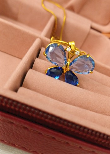 Çelik Zincir Detaylı Mavi Kelebek Kolye - Görsel 12