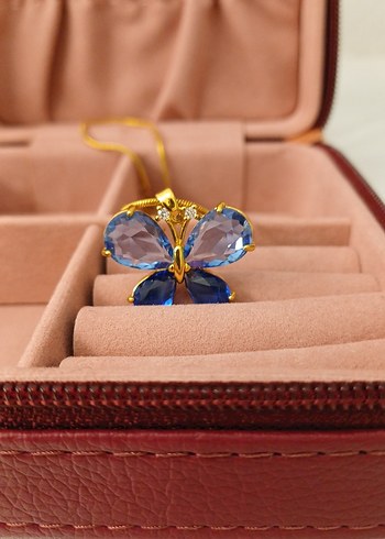 Çelik Zincir Detaylı Mavi Kelebek Kolye - Görsel 10