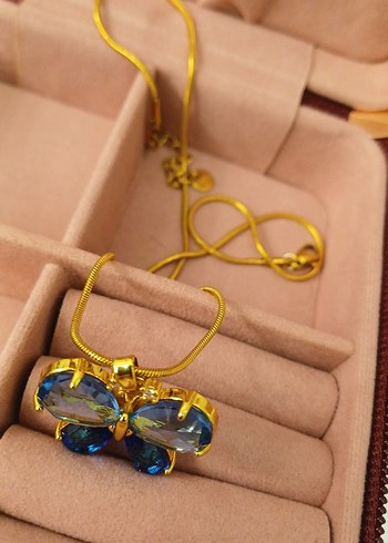Çelik Zincir Detaylı Mavi Kelebek Kolye - Görsel 15