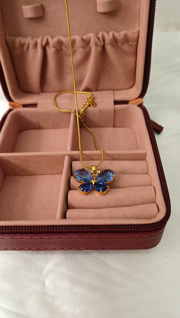 Çelik Zincir Detaylı Mavi Kelebek Kolye - Görsel 2