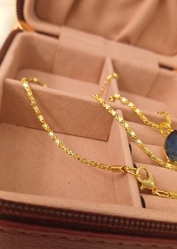 Lüks Çelik Damla Model Lacivert Zirkon Taşlı Altın Renkli Kolye - Görsel 20