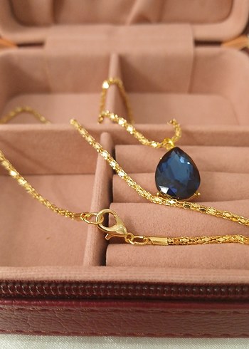 Lüks Çelik Damla Model Lacivert Zirkon Taşlı Altın Renkli Kolye - Görsel 19