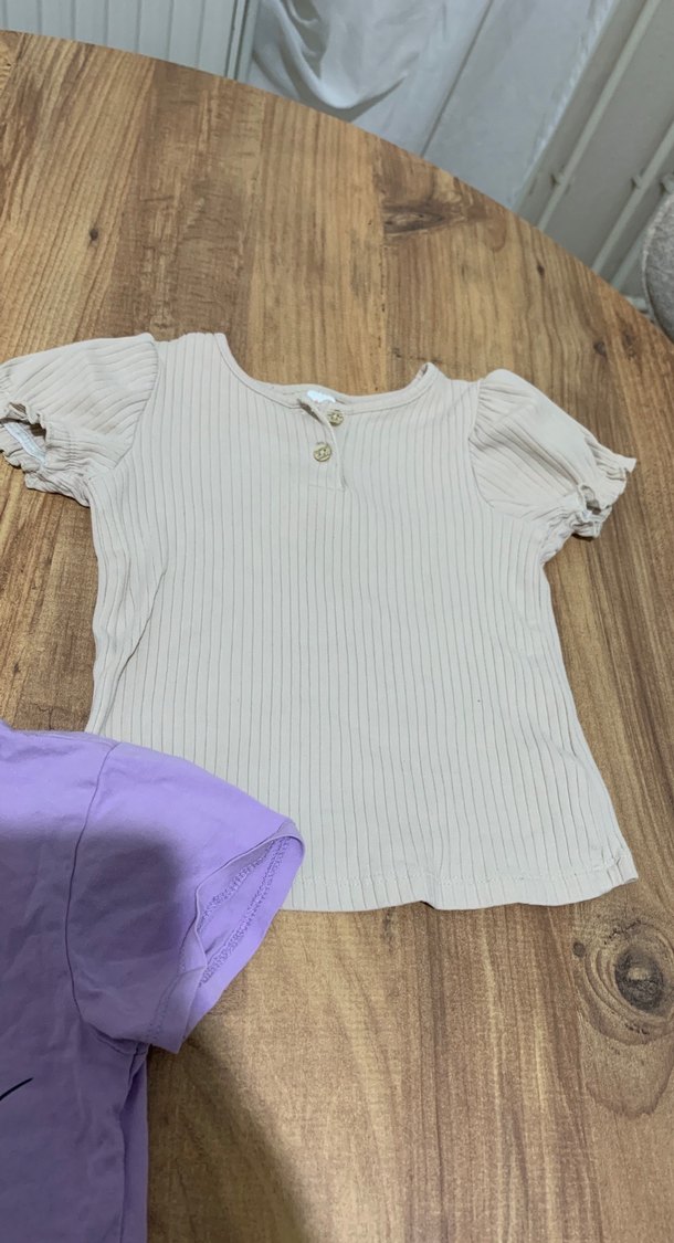 Kız Çocuk Mor Baskılı Kısa Kollu Tişört - Görsel 2