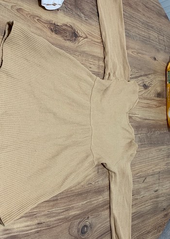 Bej Uzun Kollu Kız Çocuk Triko Elbise - Görsel 3