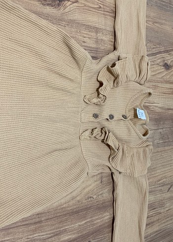 Bej Uzun Kollu Kız Çocuk Triko Elbise - Görsel 2