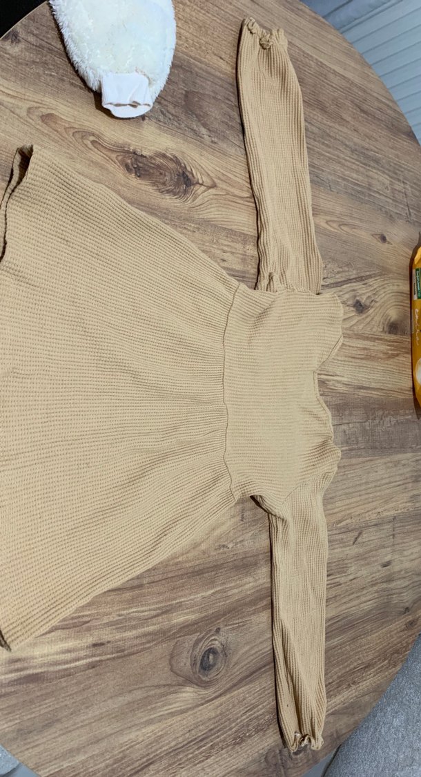 Bej Uzun Kollu Kız Çocuk Triko Elbise - Görsel 3