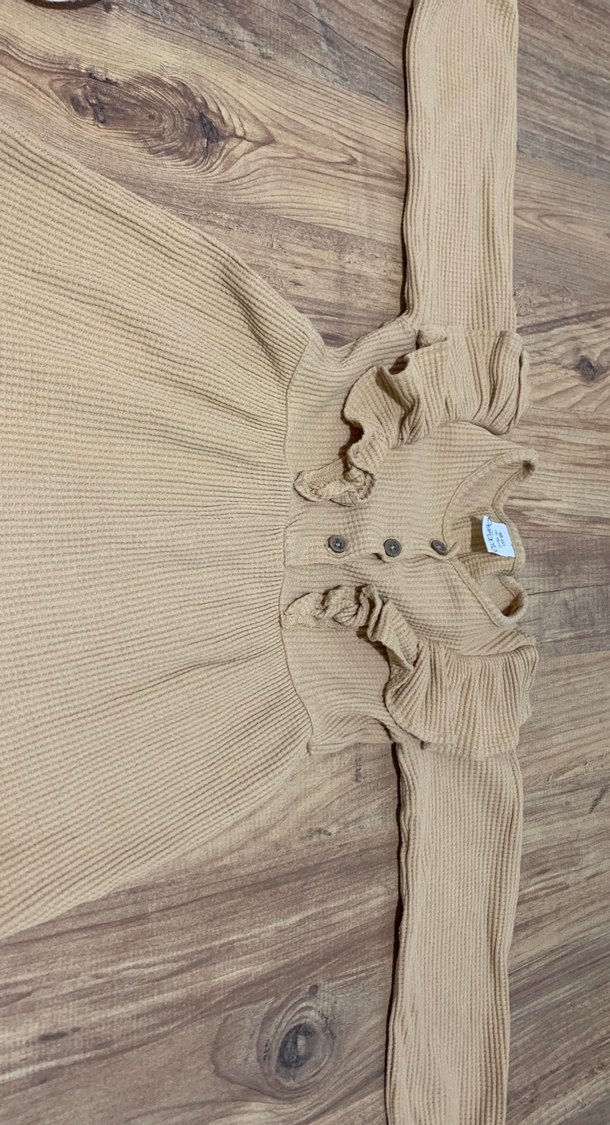 Bej Uzun Kollu Kız Çocuk Triko Elbise - Görsel 2