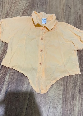 Sarı Kısa Kollu Keten Gömlek cocuk - Görsel 2