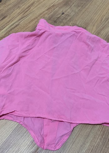 Pembe Kısa Kollu Düğmeli Keten Gömlek - Görsel 3