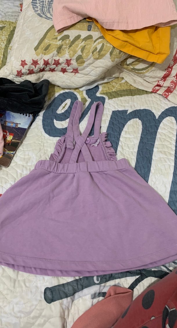 Mor Kız Çocuk Fırfırlı Askılı Elbise - Görsel 3