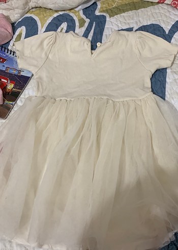 Kız Çocuk Beyaz Pamuklu Kısa Kollu Elbise - Görsel 3