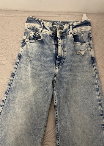 Bol Kesim Midi Boy Mavi Denim Kadın Jean - Görsel 2