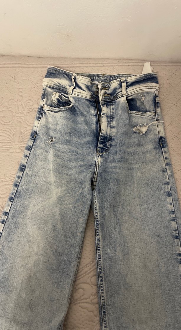 Bol Kesim Midi Boy Mavi Denim Kadın Jean - Görsel 2