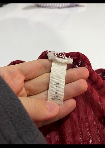 H&M Bordo Çizgili Kız Bluz, V Yaka, Uzun Kol - Görsel 3
