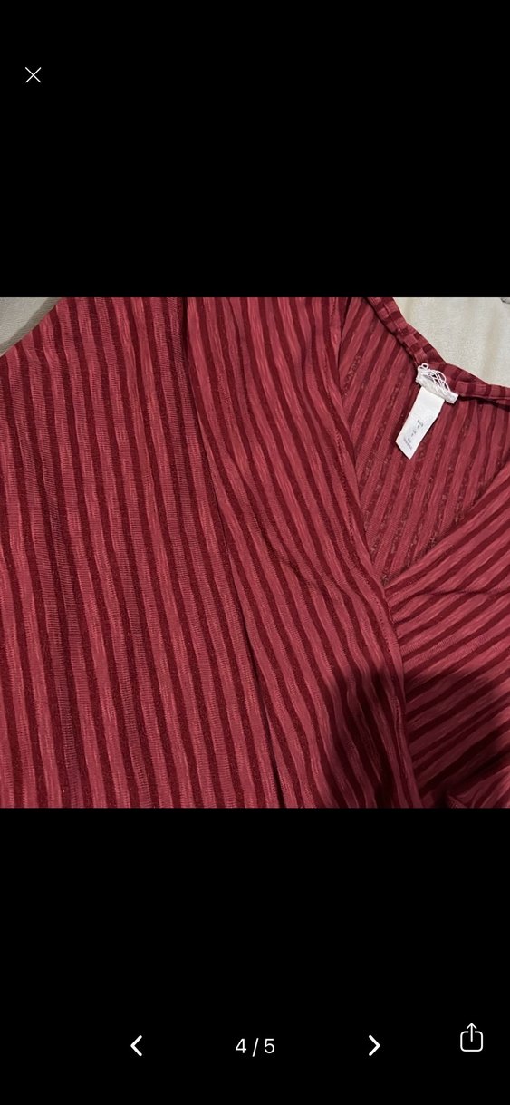 H&M Bordo Çizgili Kız Bluz, V Yaka, Uzun Kol - Görsel 4