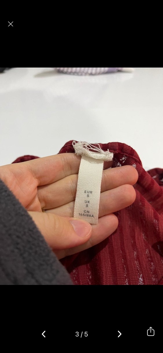 H&M Bordo Çizgili Kız Bluz, V Yaka, Uzun Kol - Görsel 3
