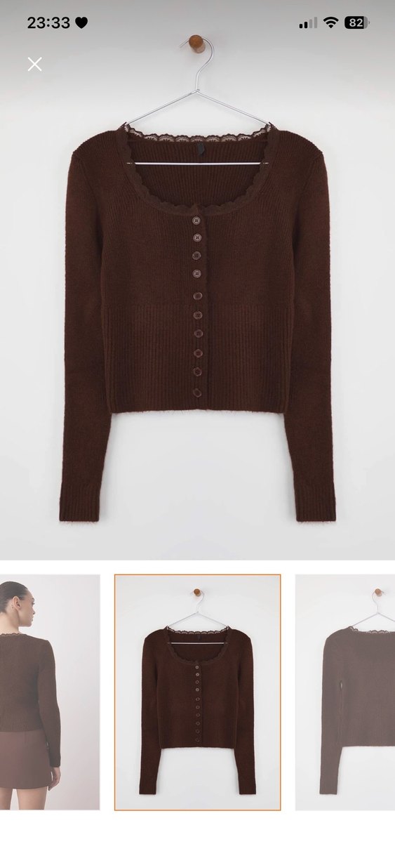 Düğmeli Kahverengi Fitted Triko Hırka - Görsel 2