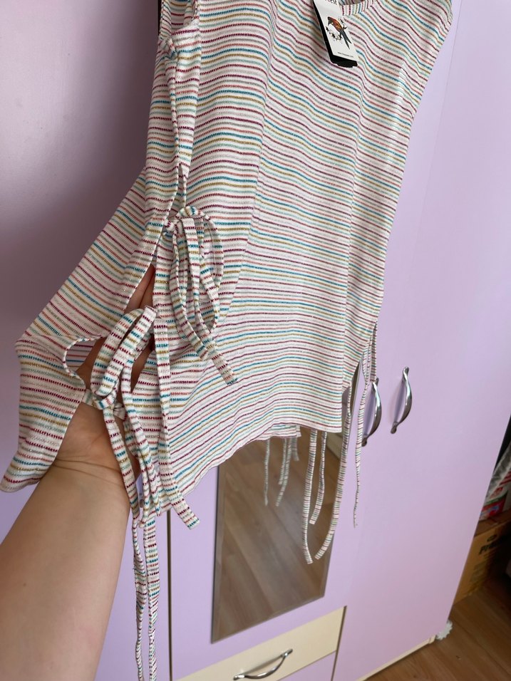 Çok Renkli Pamuklu Kolsuz Mini Tişört - Görsel 3