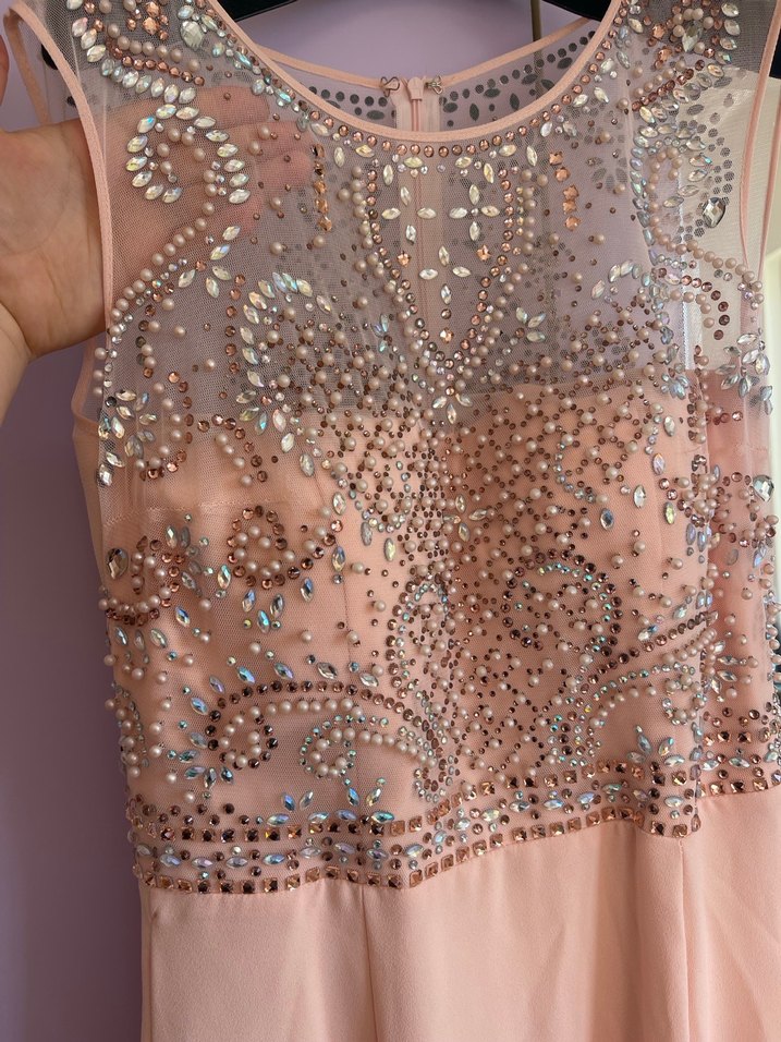 Pullu ve Nakış Detaylı Pembe Uzun Abiye Elbise - Görsel 3