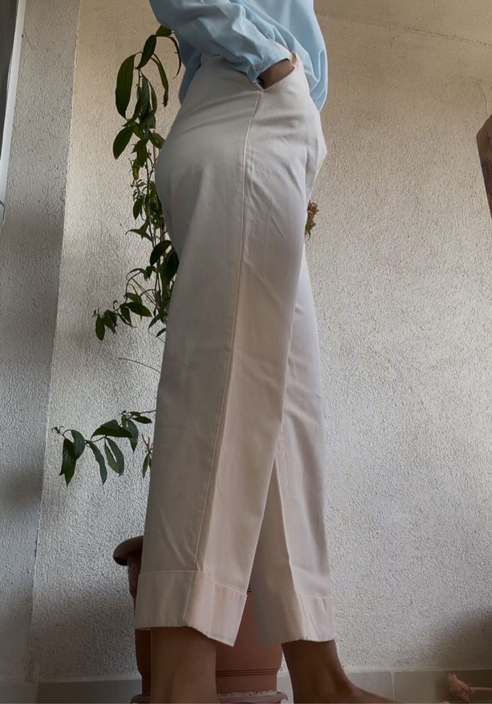 Toz pembe ipekyol Pamuk Midi Kumaş Kadın Pantolon - Görsel 3