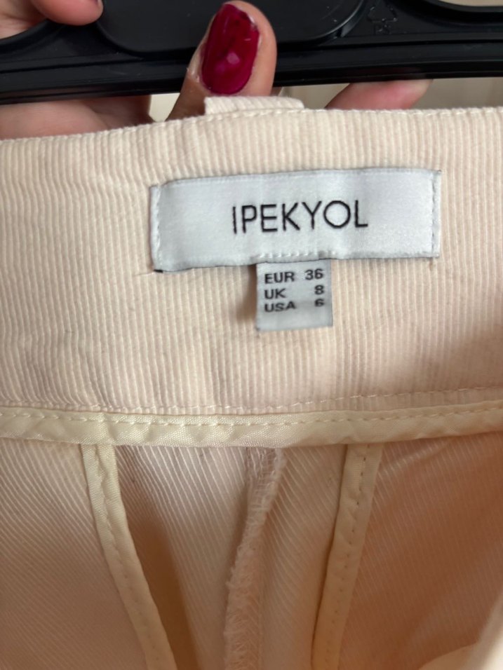 Toz pembe ipekyol Pamuk Midi Kumaş Kadın Pantolon - Görsel 4