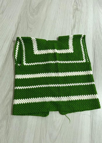 Yeşil Beyaz Çizgili Örgü çocuk yeleği - Görsel 2