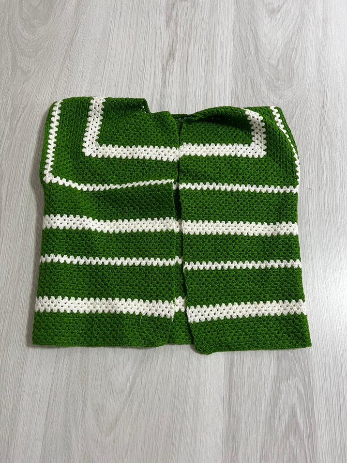 Yeşil Beyaz Çizgili Örgü çocuk yeleği - Görsel 3