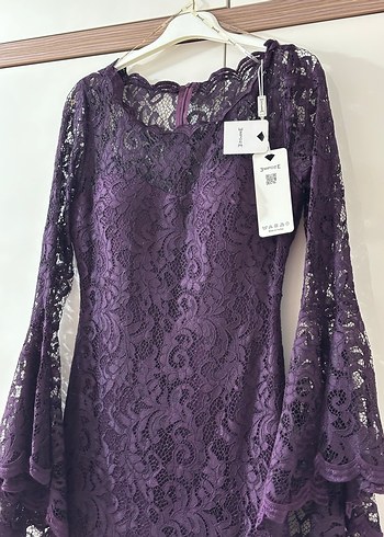 Uzun Kollu Mor Dantelli Gotik Abiye - Görsel 4