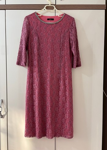 Dantel Detaylı Uzun Pembe Abiye Elbise - Görsel 3