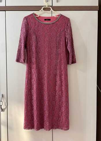 Dantel Detaylı Uzun Pembe Abiye Elbise - Görsel 2