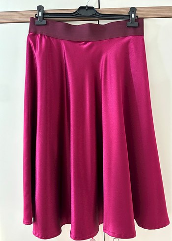 Parlak Bordo Midi Kadın Etek - Görsel 2