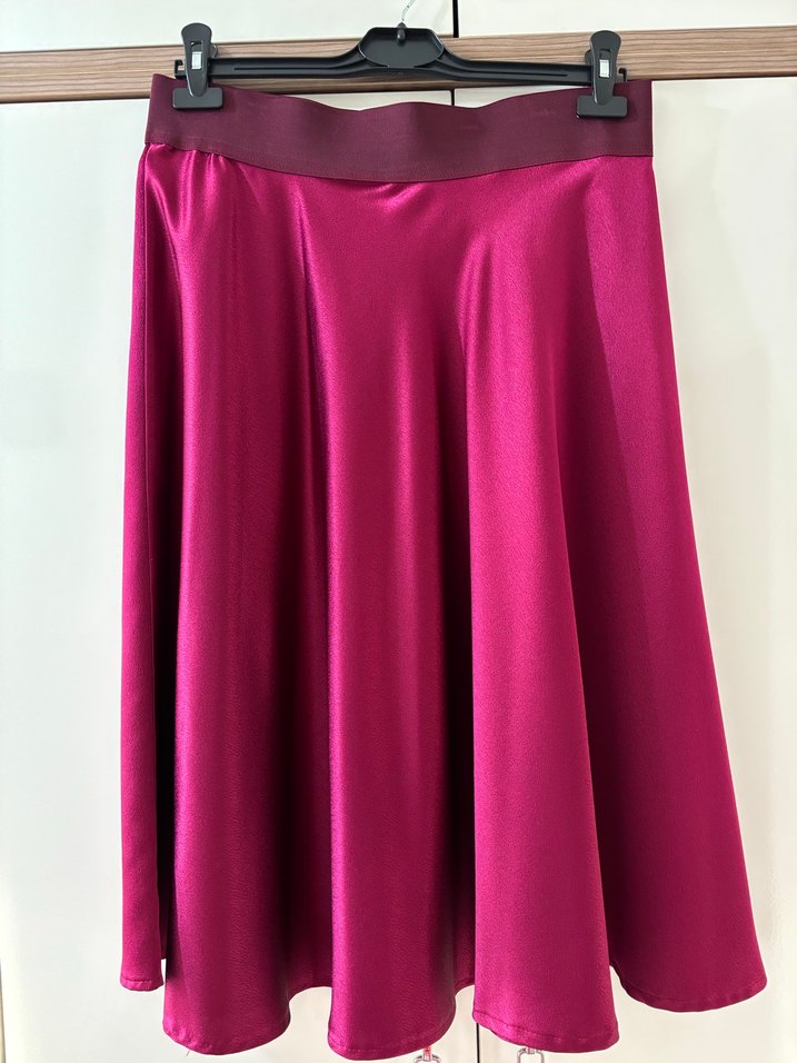 Parlak Bordo Midi Kadın Etek - Görsel 2