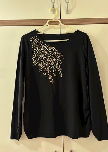 Siyah Uzun Kollu Baskılı Kadın Bluz - Görsel 2
