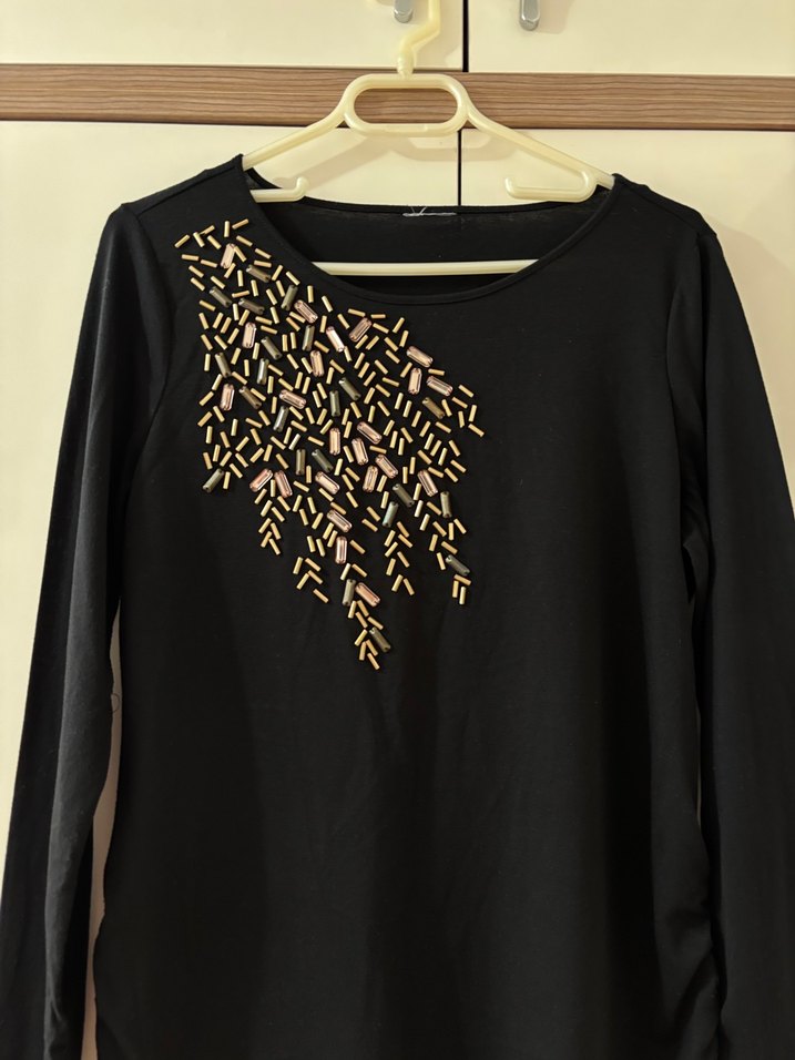 Siyah Uzun Kollu Baskılı Kadın Bluz - Görsel 3