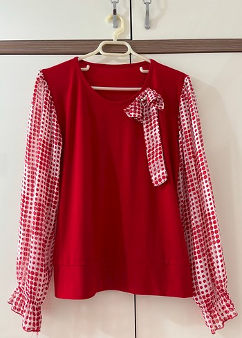 Kırmızı Fiyonklu Uzun Kollu Bluz - Görsel 2