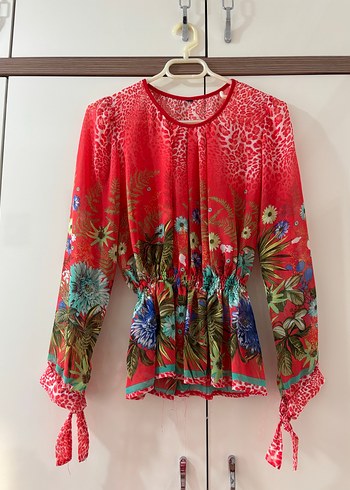 Renkli Desenli Bohem Uzun Kollu Bluz - Görsel 2