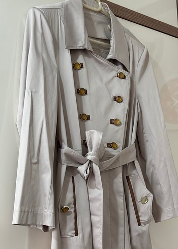 Bej Kadın Uzun Keten Trençkot - Görsel 3