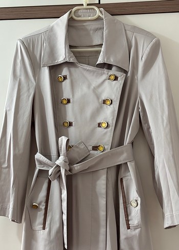 Bej Kadın Uzun Keten Trençkot - Görsel 2