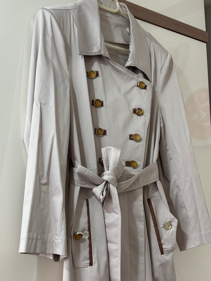 Bej Kadın Uzun Keten Trençkot - Görsel 3