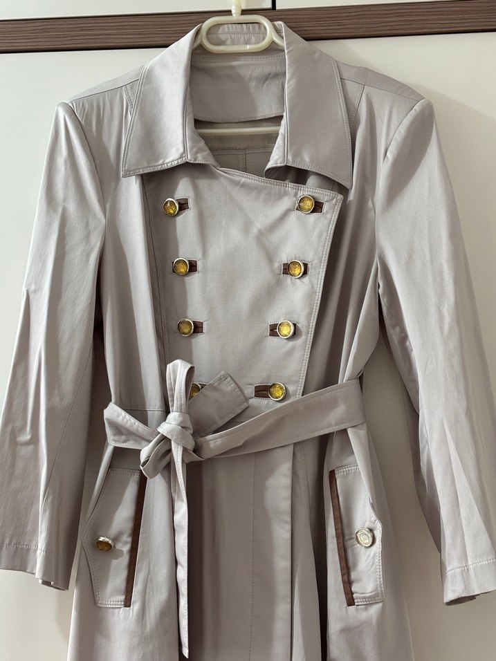 Bej Kadın Uzun Keten Trençkot - Görsel 2