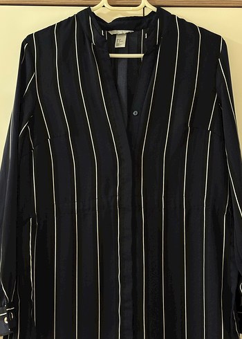 Lacivert Çizgili Uzun Kol Pliseli Kadın Gömlek - Görsel 2