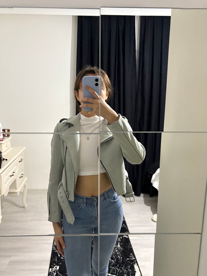 Kadın Deri Kemerli Ceket - Görsel 2