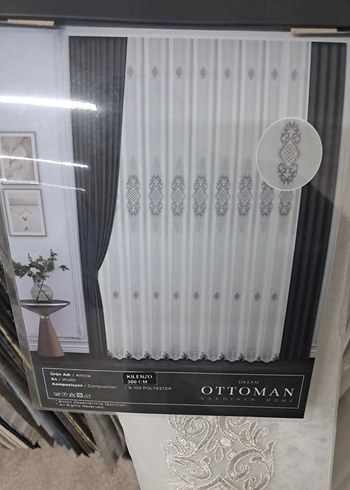 Taç ottoma  İşlemeli Beyaz Perde - Görsel 2