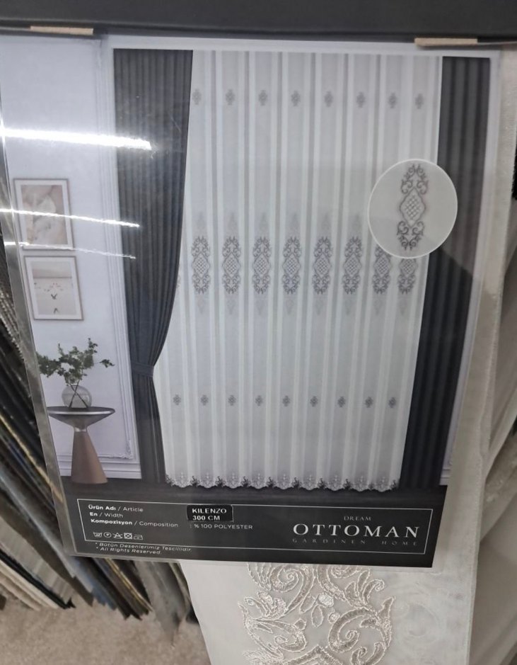 Taç ottoma  İşlemeli Beyaz Perde - Görsel 2