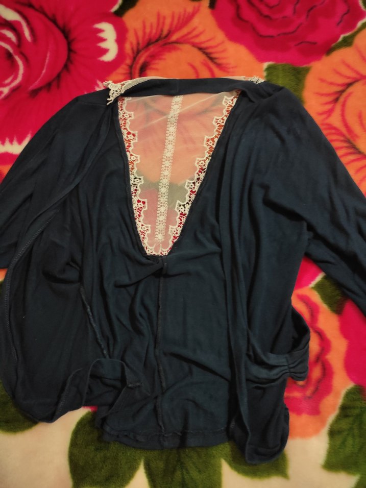 Bohem Tarz Mavi V Yaka dar  Hırka - Görsel 2