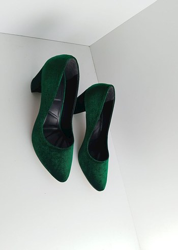 Yeşil Süet Kadın Kalın Topuk Stiletto - Görsel 3